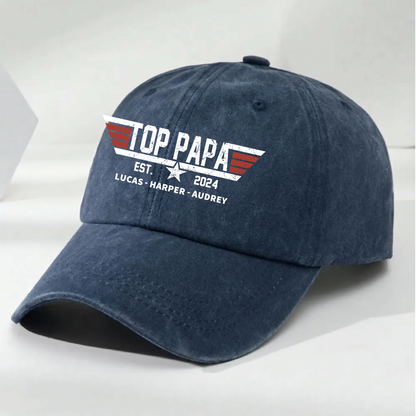 Personalized Gift Top Papa, Grandpa's Birthday, Father's Day Gift Trend, Personalized Custom Vintage Washed Denim Cap