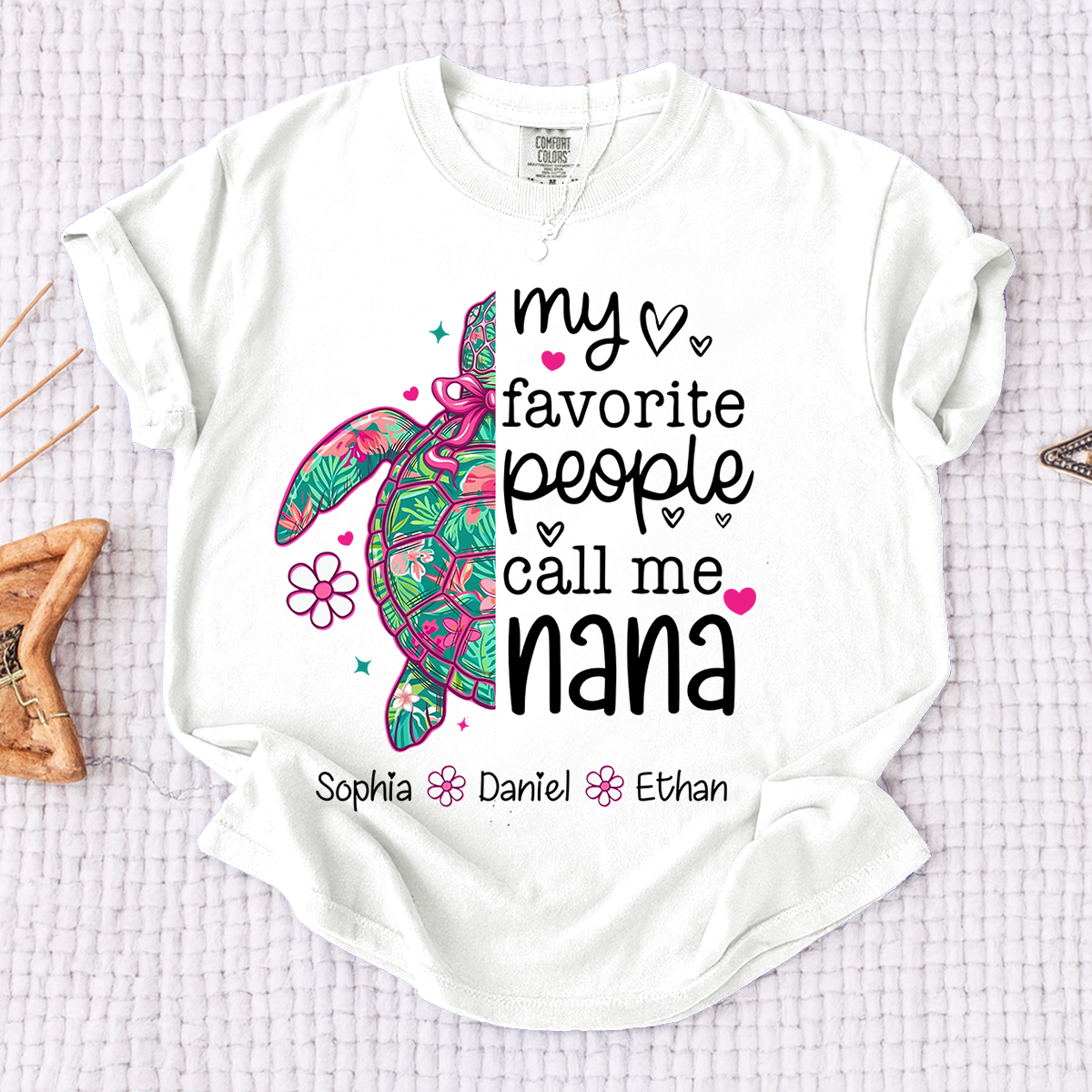 Comfort Colors® Personalized Nana Sea Turtle Shirt, My Favorite People Call Me Nana Tee, Custom Grandkids Names T Shirt, Coastal Grandma Gift