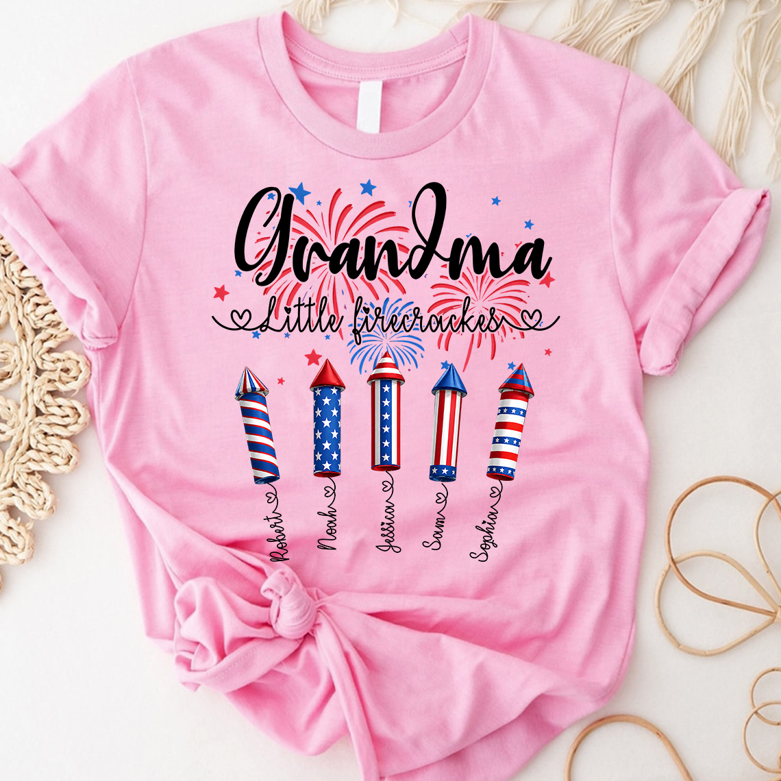 Grandma Little Firecrackers Shirt Patriotic Fireworks Family T Shirt for 4th of July