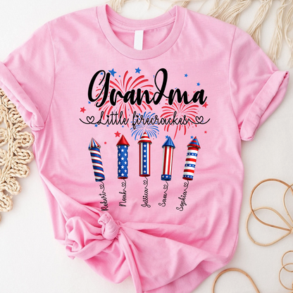 Grandma Little Firecrackers Shirt Patriotic Fireworks Family T Shirt for 4th of July