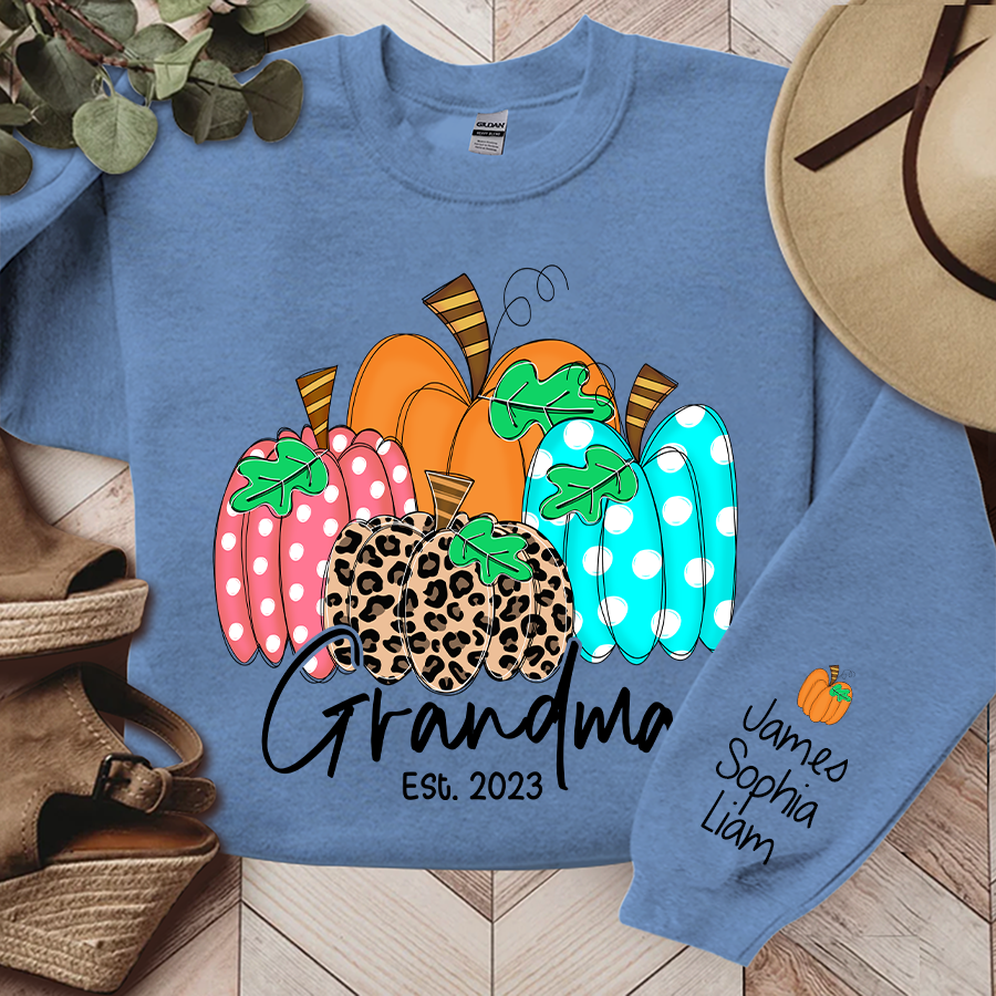 Grandma Est Pumpkin Fall Autumn, Custom Grandma & Kids Sweatshirt, Grandma Gift TH