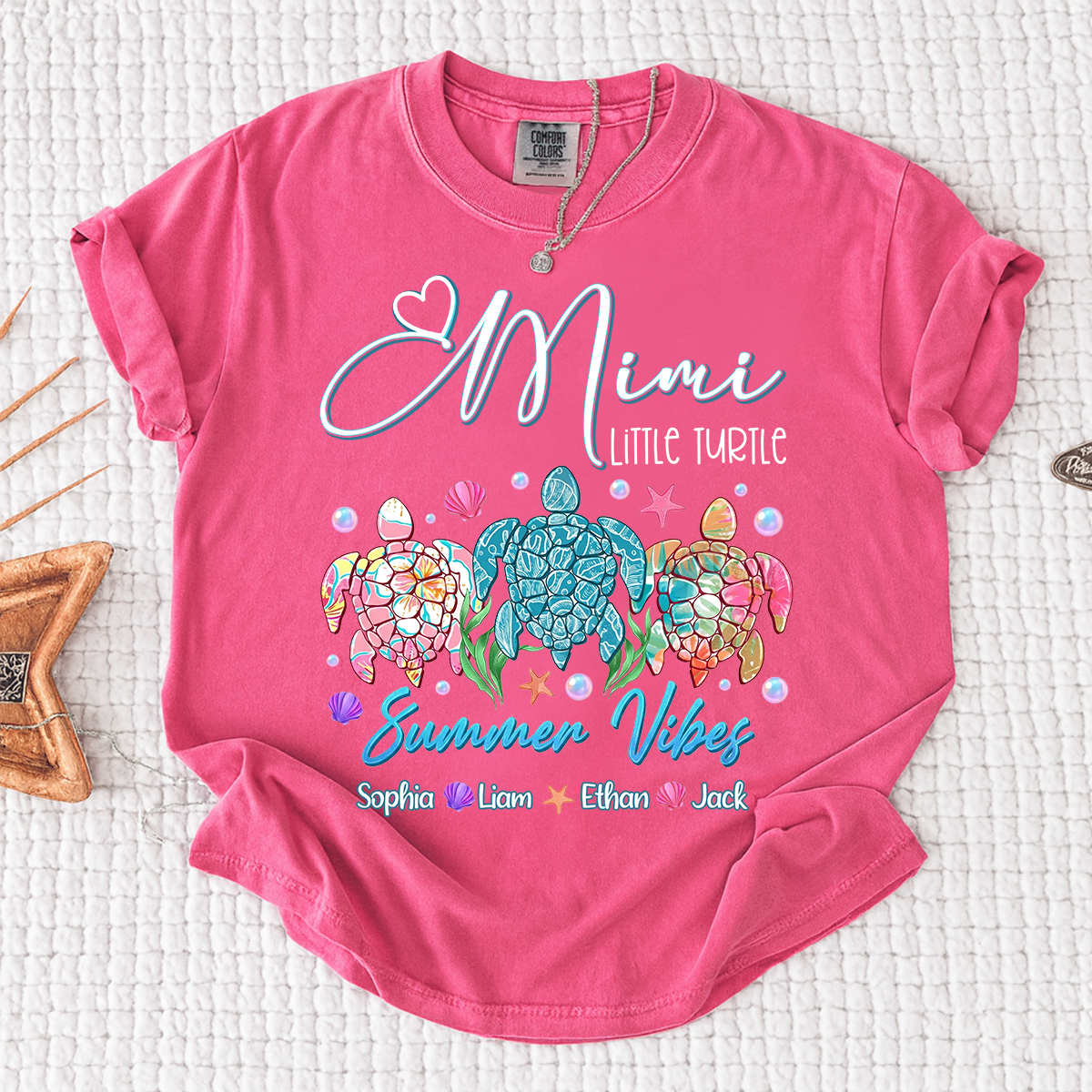 Comfort Colors® Gigi Personalized Turtle Mom Shirt with Children’s Names, Fun and Cute Grandma Shirt