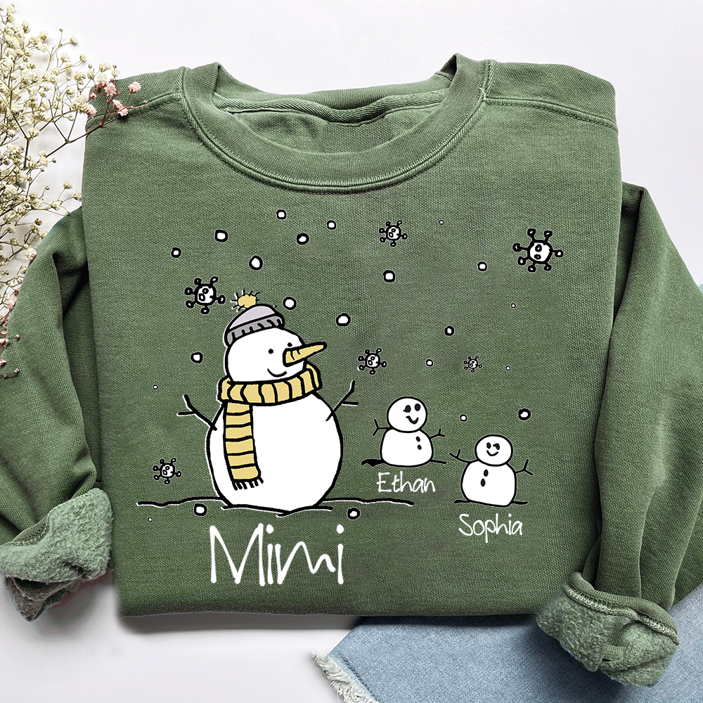 Personalized Christmas Snowman Sweatshirt, Gifts for Grandma, Custom Grandma and Grandchild Names