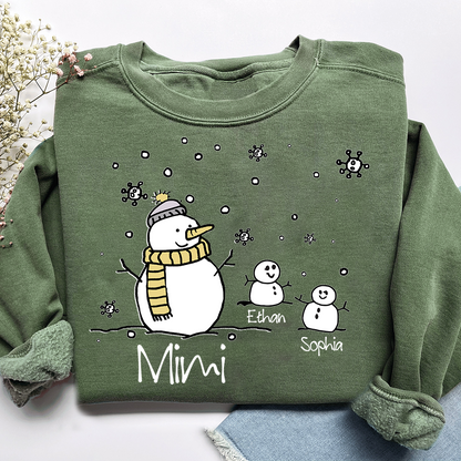 Personalized Christmas Snowman Sweatshirt, Gifts for Grandma, Custom Grandma and Grandchild Names