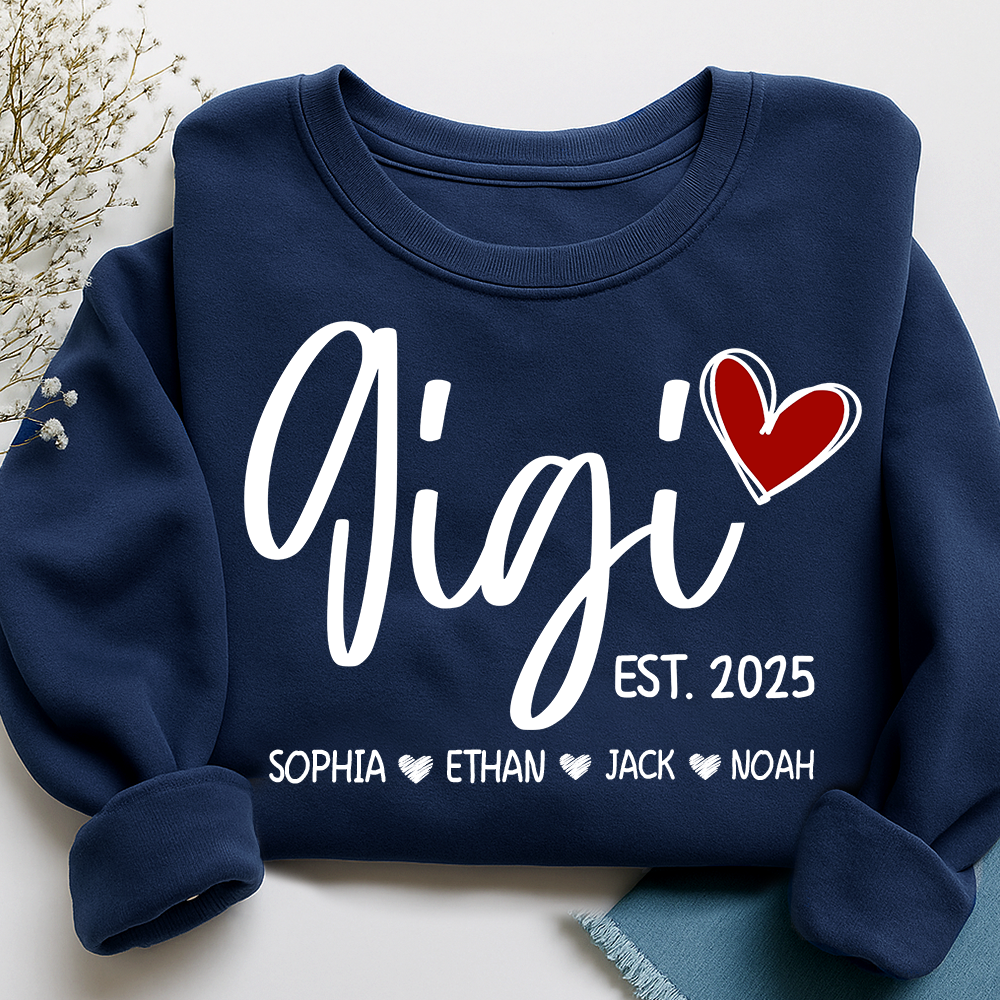 Personalized Gigi Heart Sweatshirt, Custom Gifts for Grandma And Kids