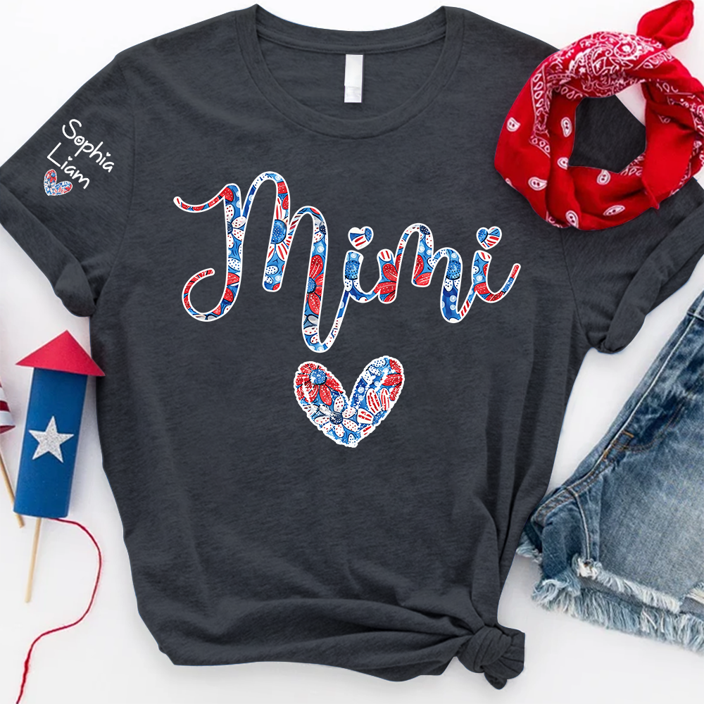 Custom Mimi T Shirt with Floral Heart and USA Colors, Perfect Gift for Mom, Personalized for Mother's Day