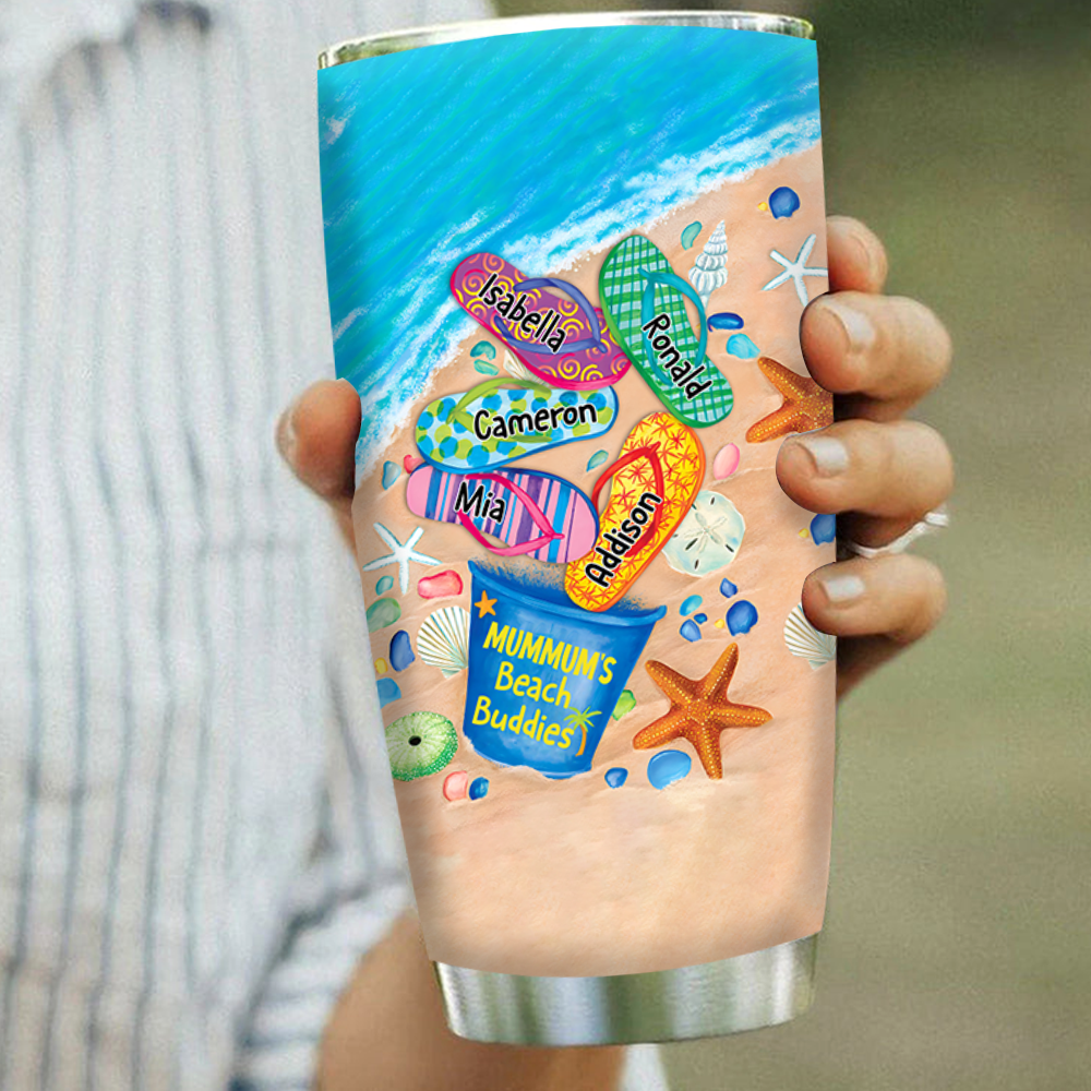 Personalized Water Cups, Custom Summer Grandma And The Kids. Portable Water Cup With Lid