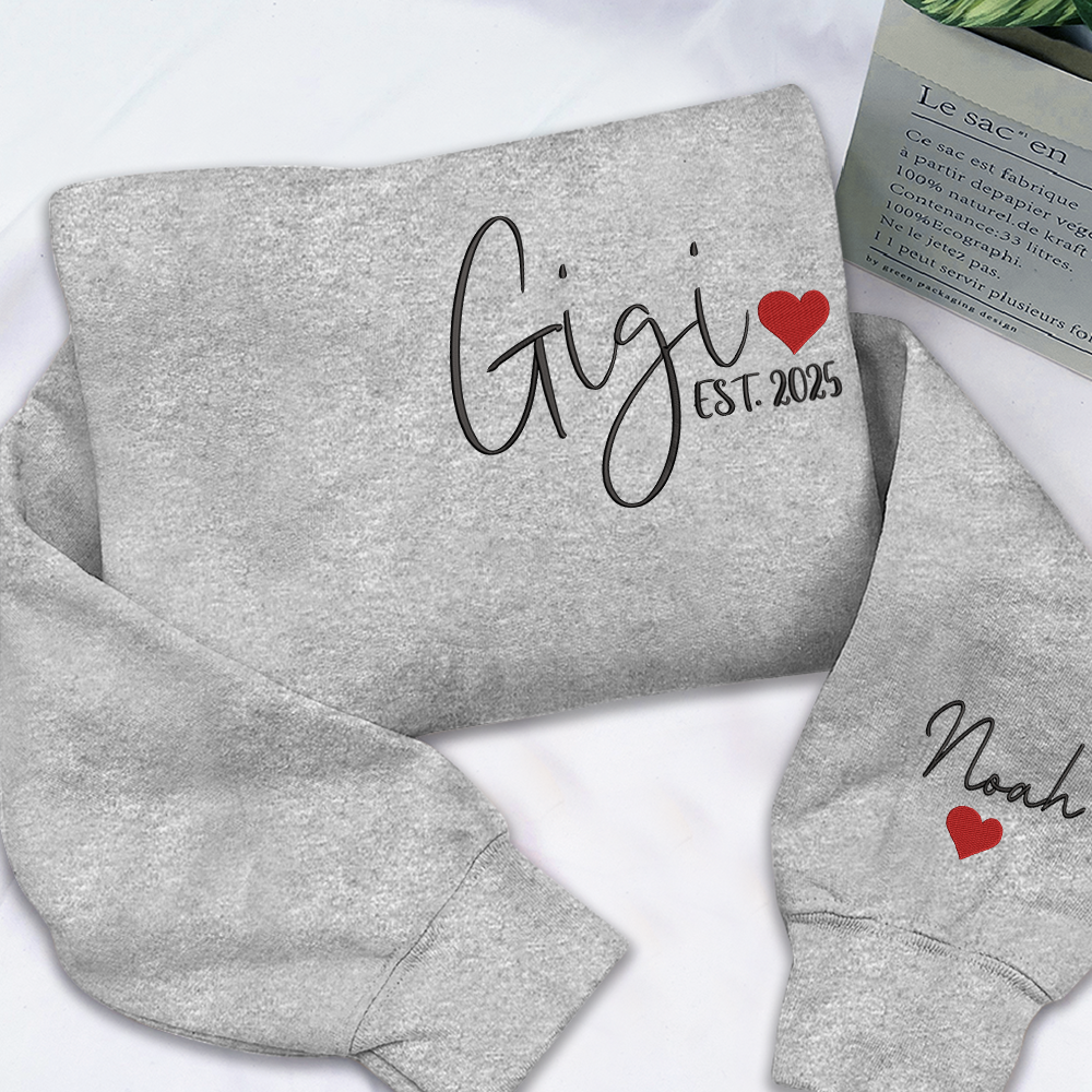 Embroidered Women's Sweatshirt with Heart, Gift For Gigi And Kids