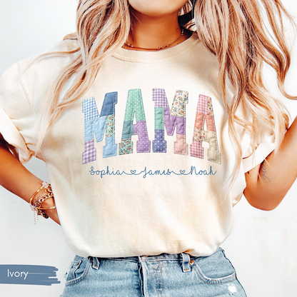 Comfort Colors Mama Patchwork T Shirt – Faux Embroidered Mimi Shirt Design Shirt for Mom, Perfect Mother’s Day Gift