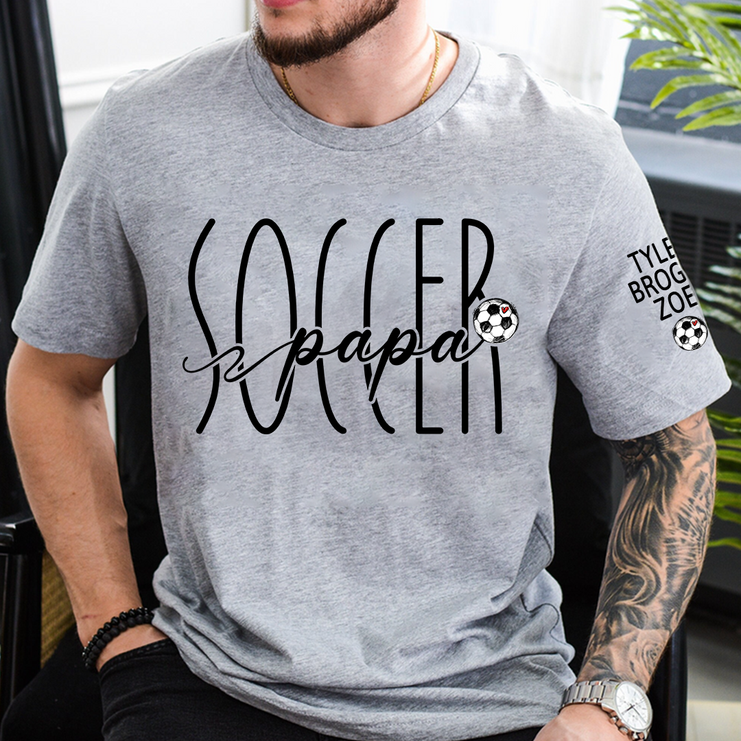 Custom Papa Soccer T-Shirt, Personalized Soccer Papa T-Shirt with Custom Grankids Names