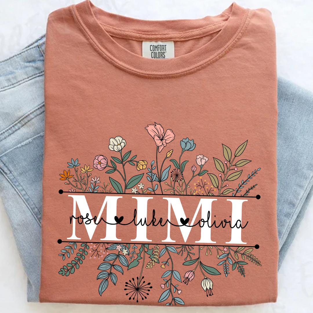 Comfort Colors® Mimi Wildflower Retro T-Shirt, Custom Grandma With Grandkids Shirt
