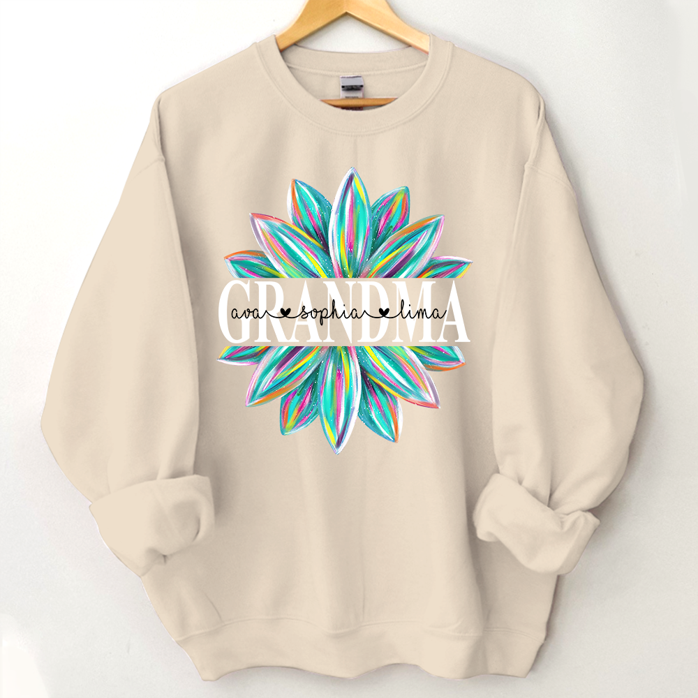 Custom Grandma Flower Color And Grandkids Sweatshirt
