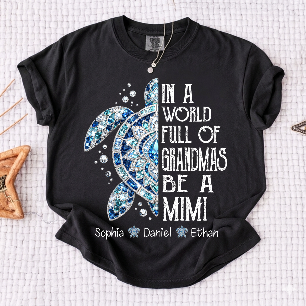 Comfort Colors® Personalized Mimi Sea Turtle Shirt, In A World Full Of Grandmas Be A Mimi Tee, Custom Grandkids Names T Shirt, Coastal Grandma Gift