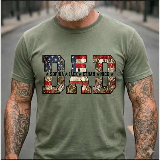 Personalized Dad T-Shirt – Custom KidNames Patriotic USA Gift for Daddy Papa
