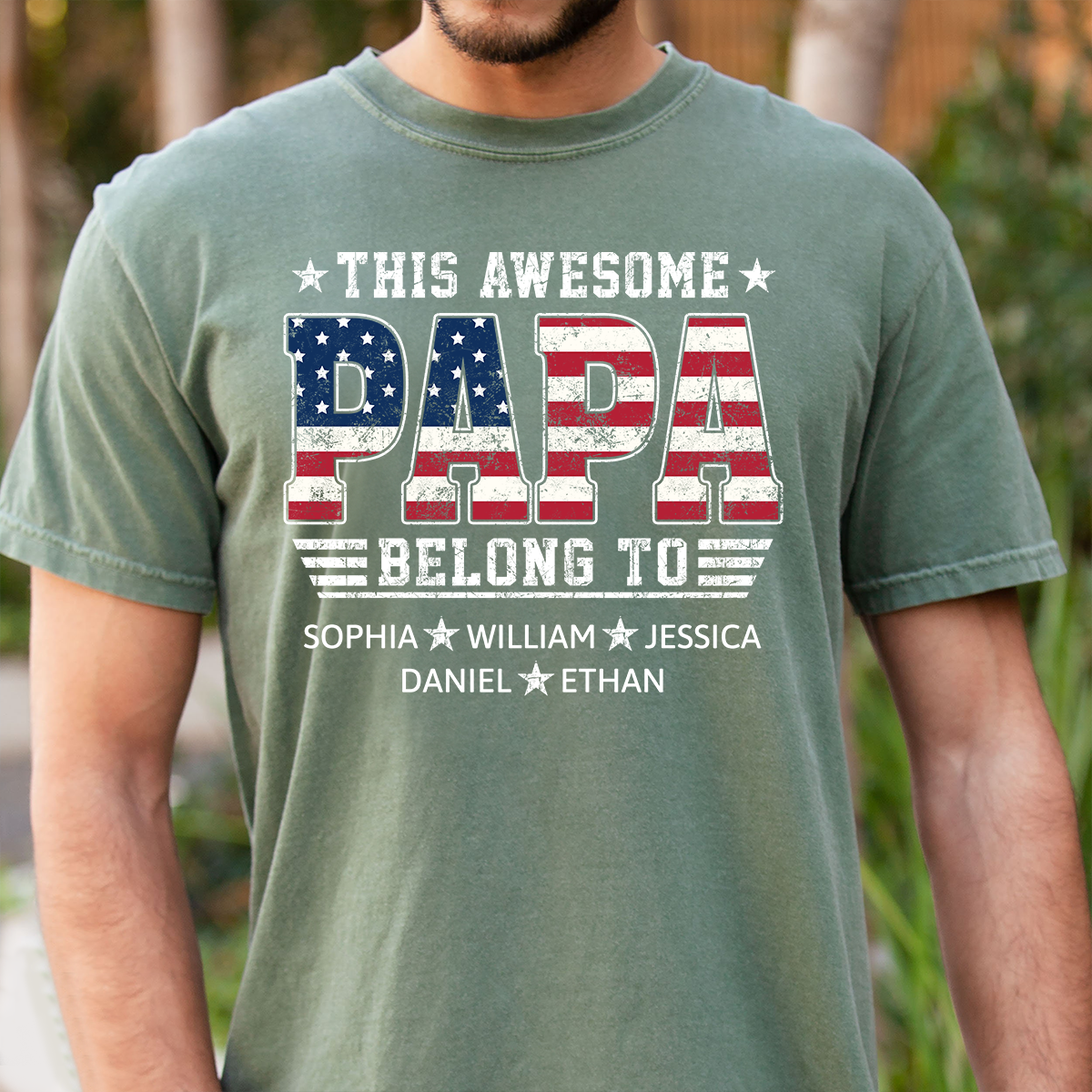 Custom Papa Shirt with Kids Names This Awesome Papa Belongs To Patriotic Grandpa Fathers Day Gift