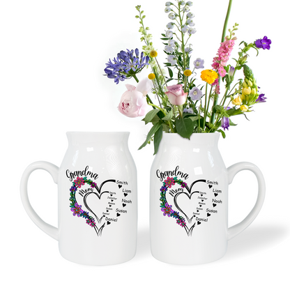 Grandma, Mom And Kids Heart Flower Garden - Custom Home Decoration Flower Vase According To Family Requirements - Warm Gift For Mother's Day, Ceramic Flower Vase