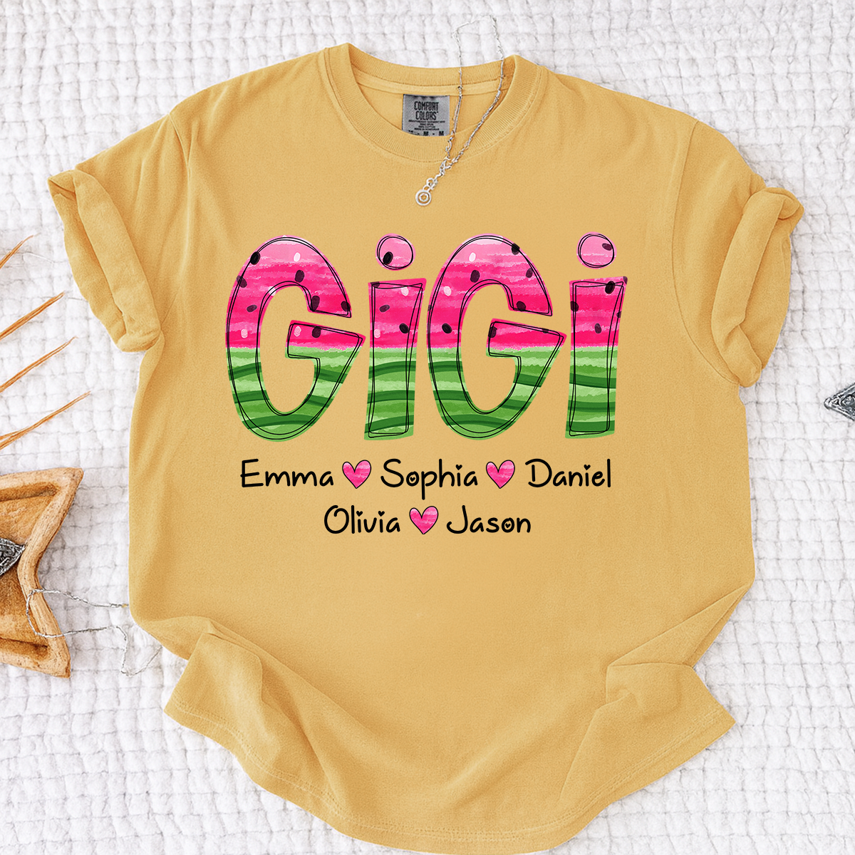 Comfort Colors Custom Gigi Grandma Shirt, Personalized Kids Names Watermelon Graphic Tee, Cute Summer Gift for Nana Mimi Grammy