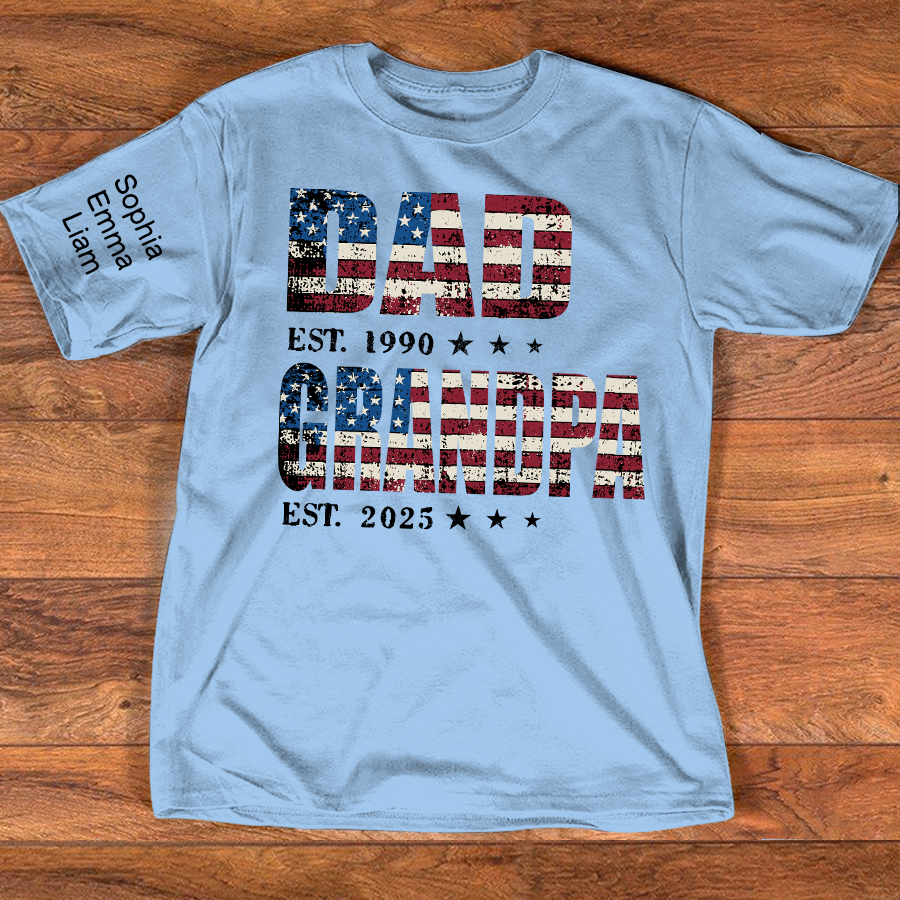 Personalized Dad Papa EST Shirt With Custom Names, Patriotic American Flag Family T Shirt