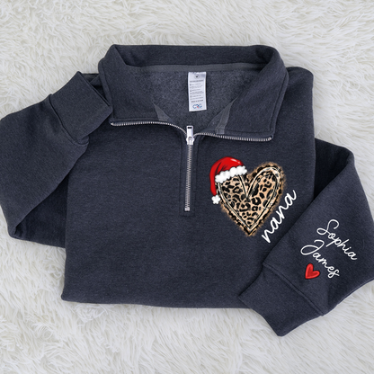 Personalized Nana Leopard Heart Zip Pullover – Custom Christmas Gift For Grandma Or Mom