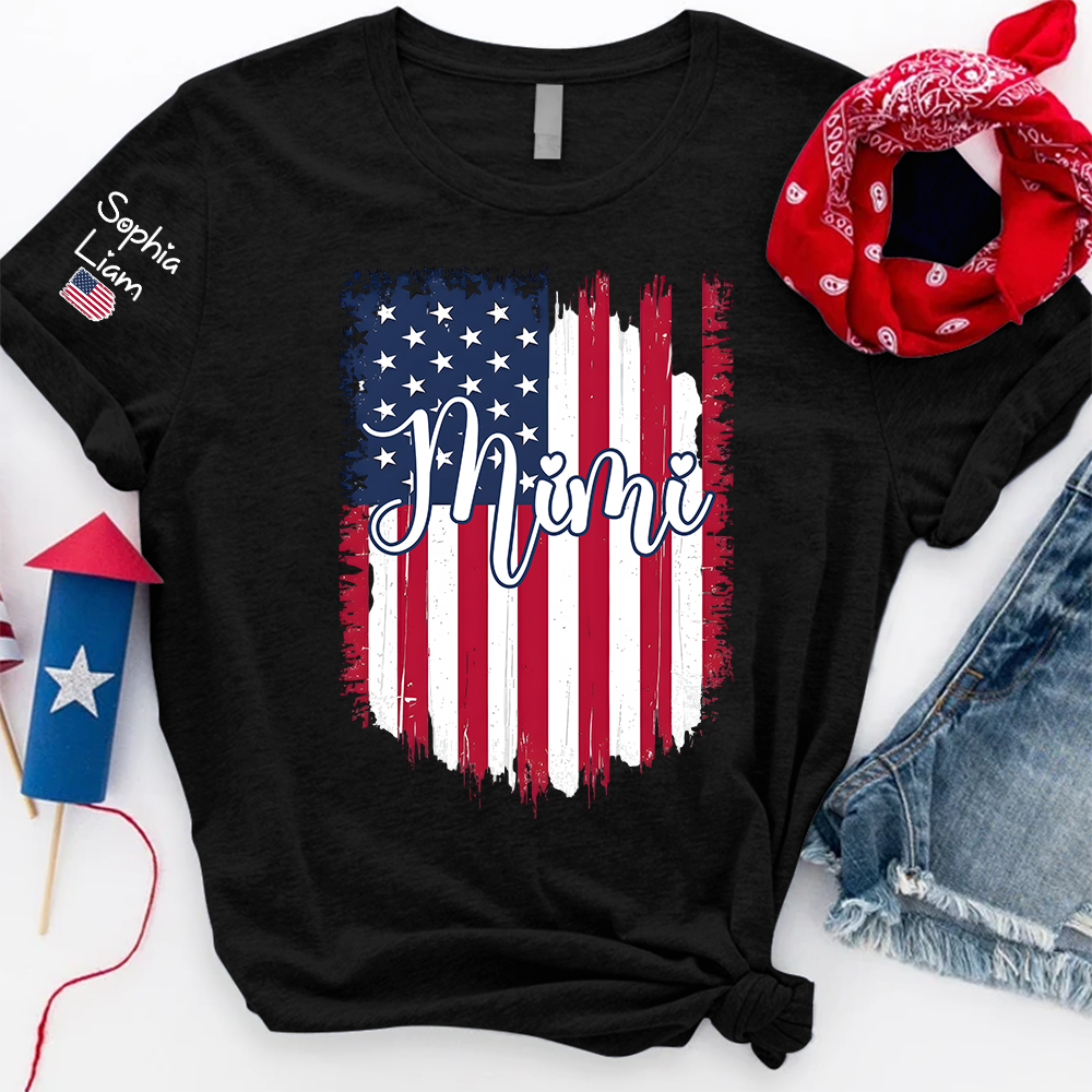 Personalized Mimi Shirt, American Flag Design, Custom Name, Patriotic 4th of July Shirt, Independence Day Family Tee