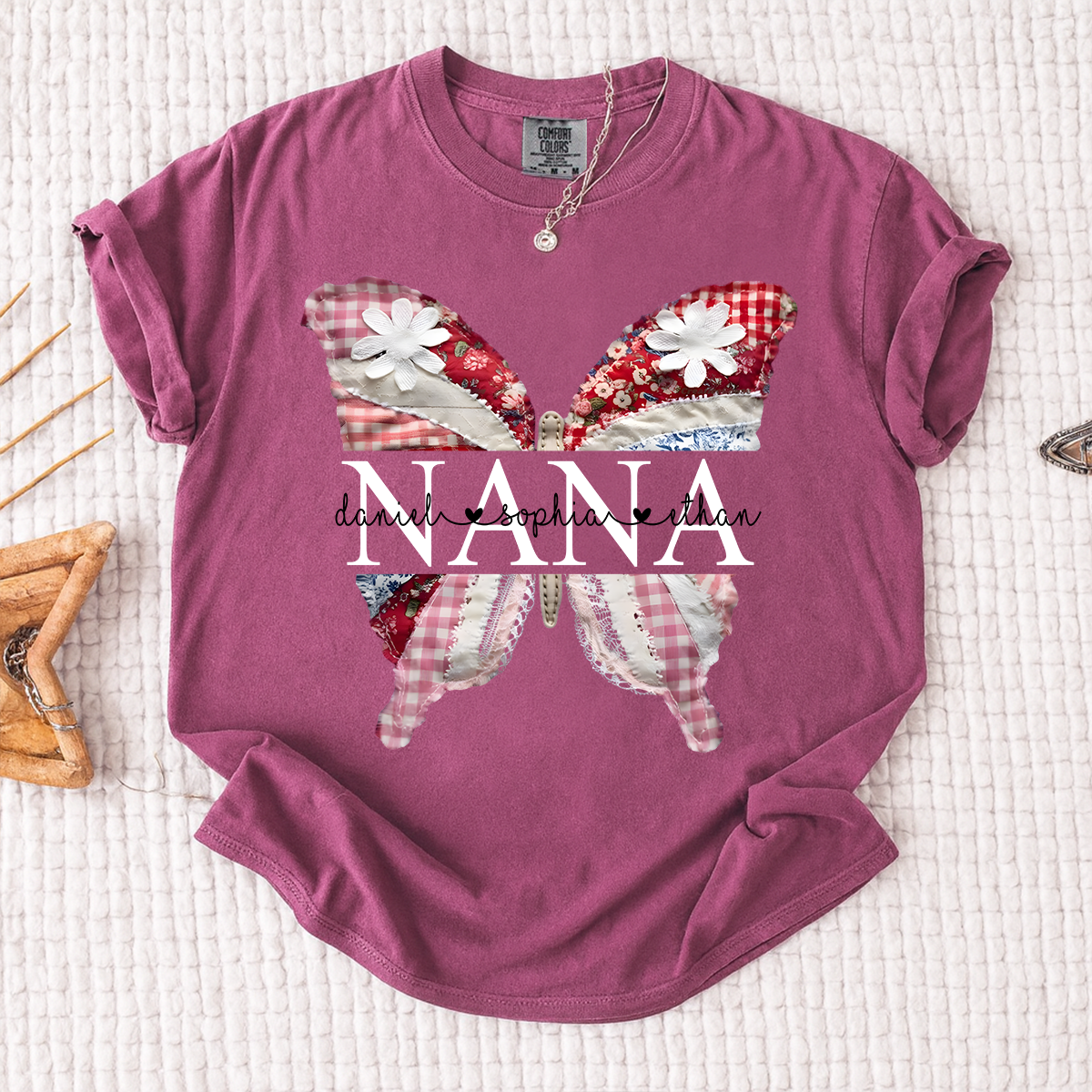 Comfort Colors Custom Nana Butterfly Shirt, Personalized Grandmother T Shirt with Grandkids Names, Perfect Gift for Mother's Day, Birthday