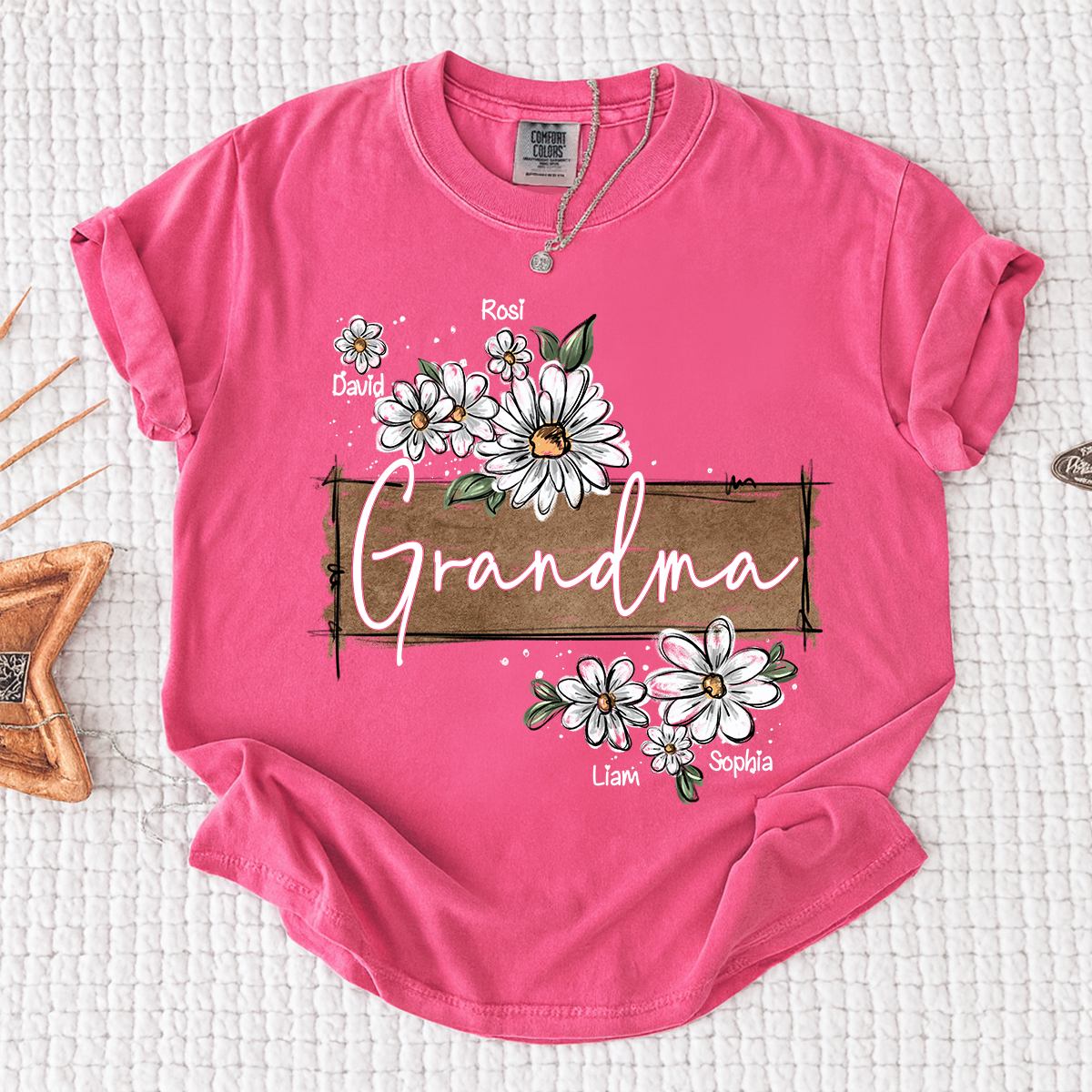 Comfort Colors® Personalized Mimi Floral Shirt, Custom Grandma T-Shirt with Daisy Design For Gitf Family