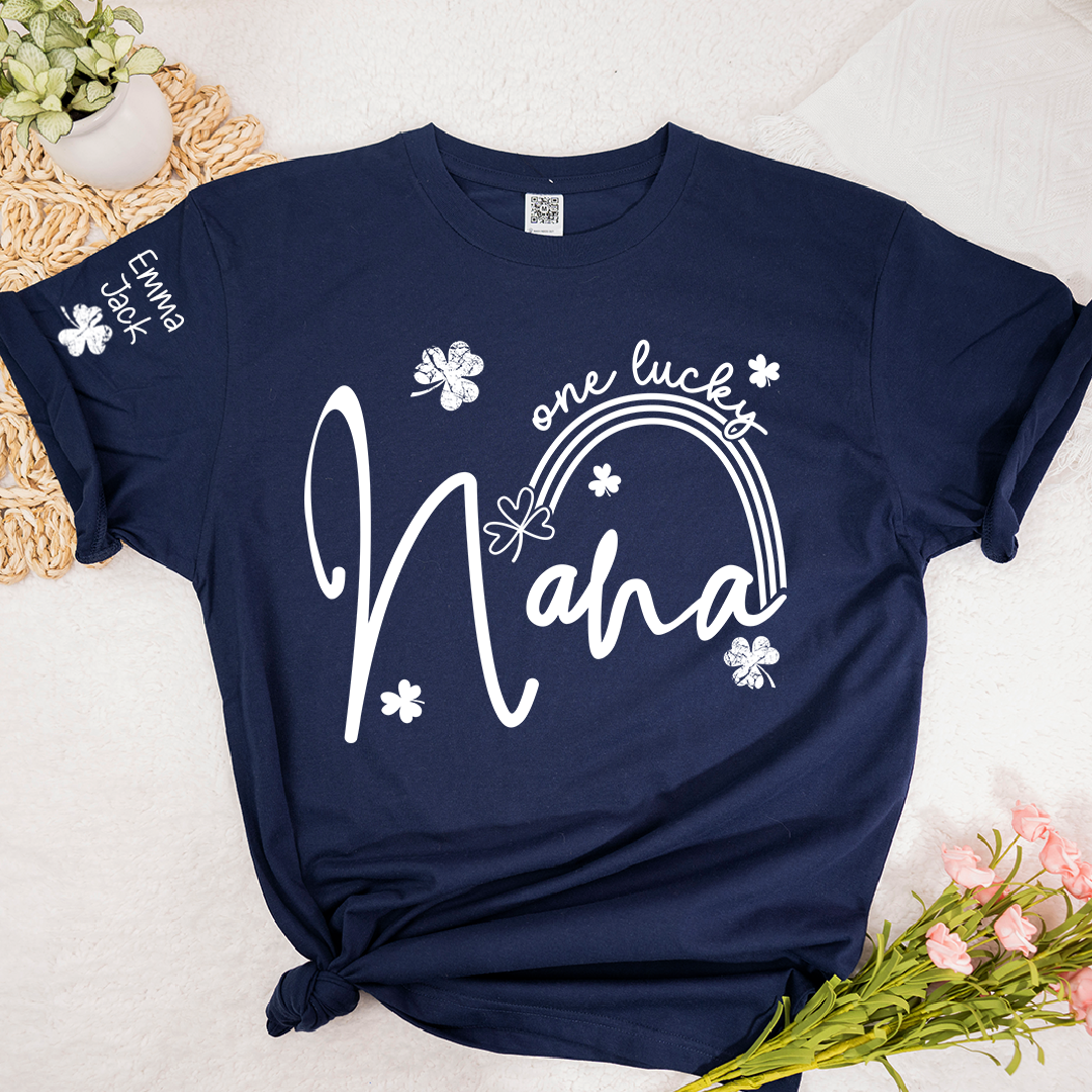 One Lucky Nana St Patrick’s Day T-Shirt, Personalized Shamrock Family For Grandma And Kids
