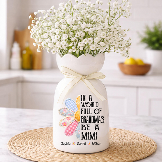 In a World Full of Grandmas Be a Mimi Flower Vase, Personalized Gift for Mimi with Grandkids' Names, Perfect for Mother's Day, Birthday