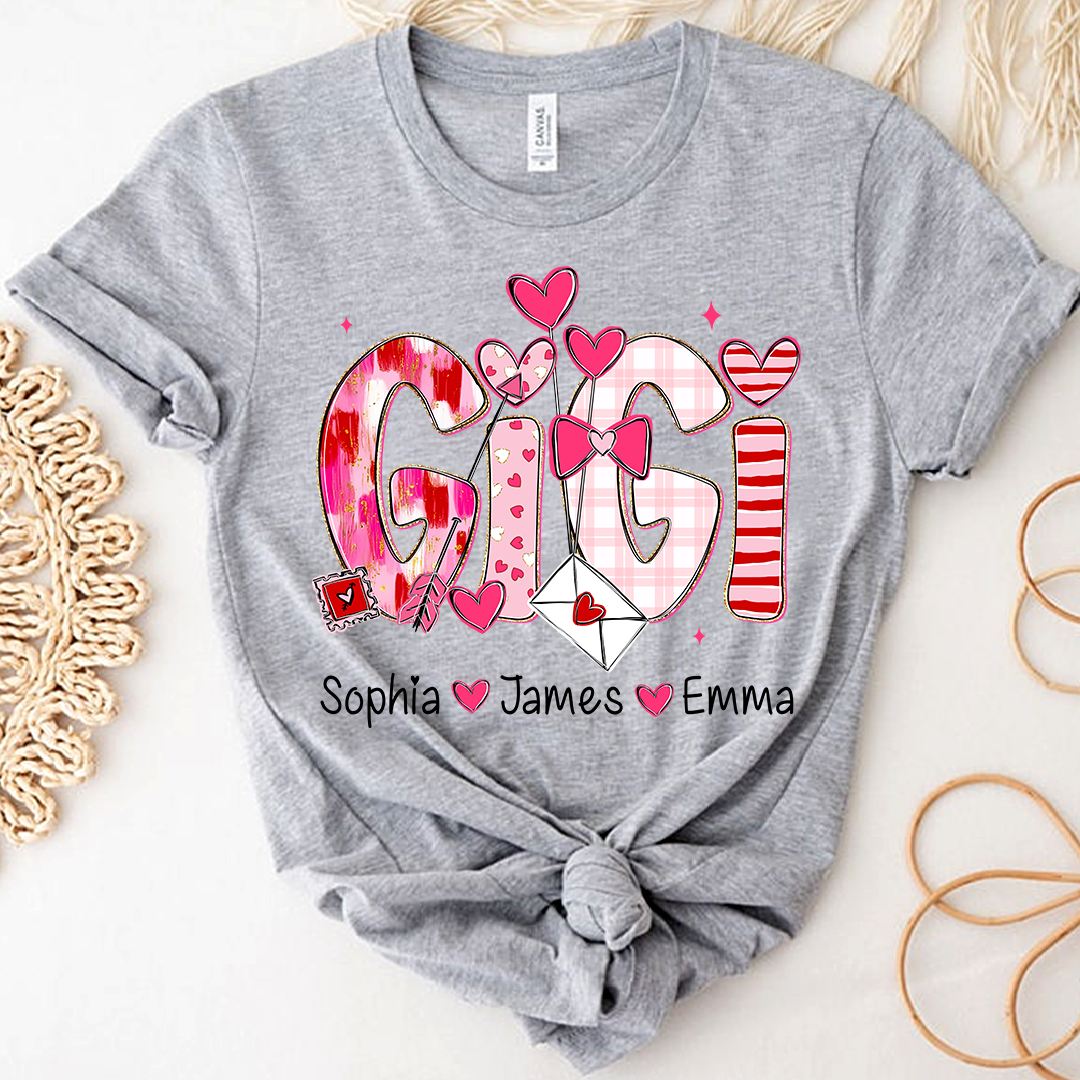 Valentine's Day T-tshirt, Personalized Gift with Name for Grandma and Grandchildren