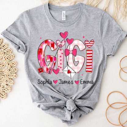 Valentine's Day T-tshirt, Personalized Gift with Name for Grandma and Grandchildren
