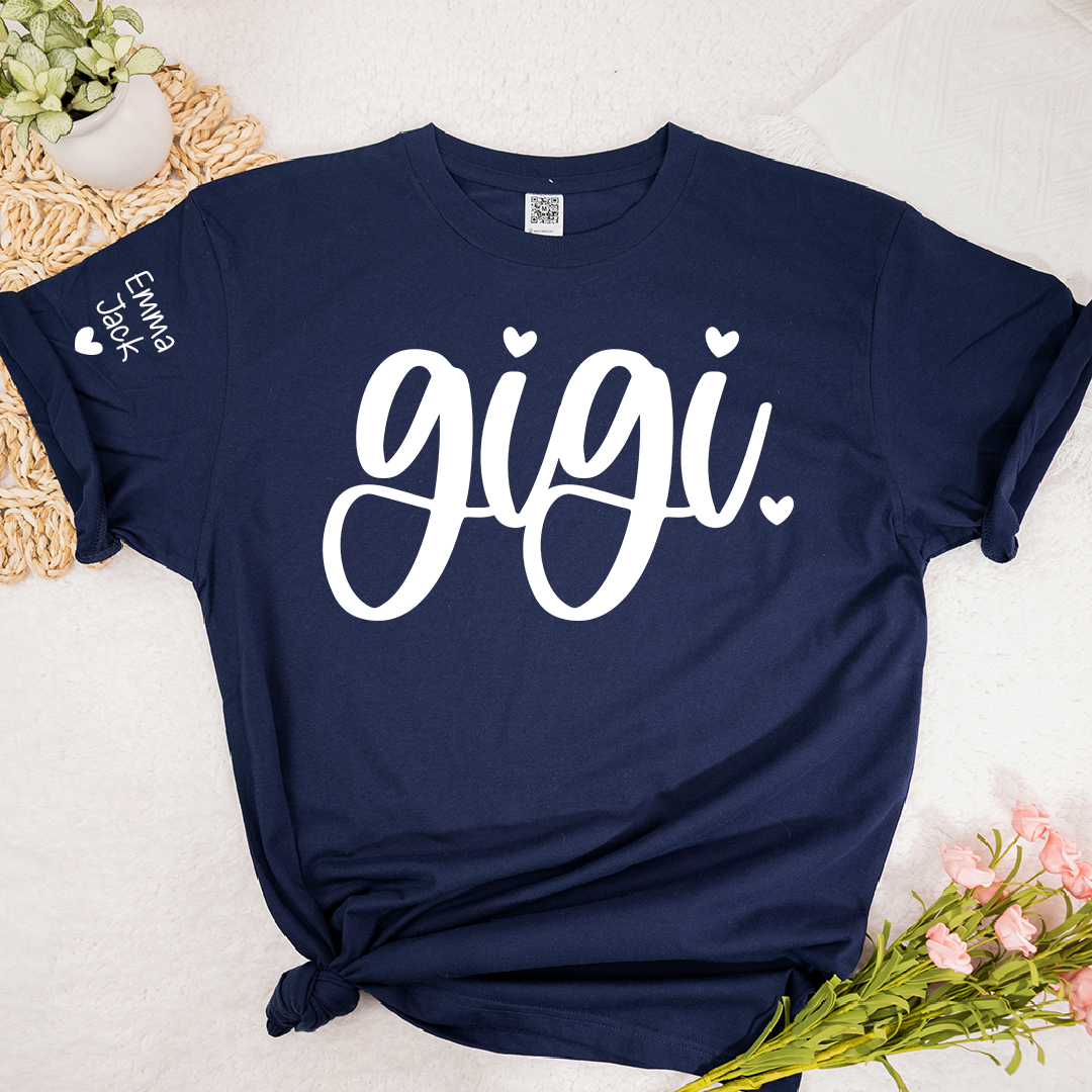 Custom Gigi T-Shirt, Personalized Grandma Tee with Love Heart and Custom Family Names, Perfect for Gigi