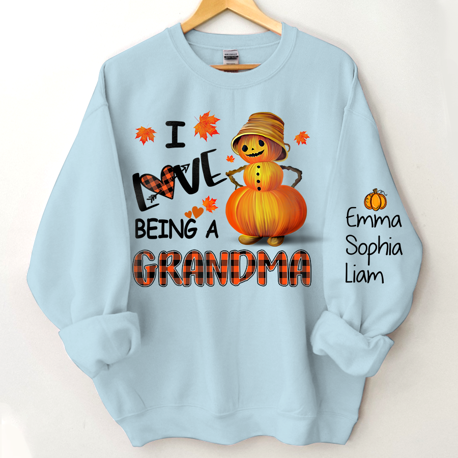 Personalized Grandma Fall Sweatshirt, I Love being a grandma pumpkin with grandkids Sweatshirt