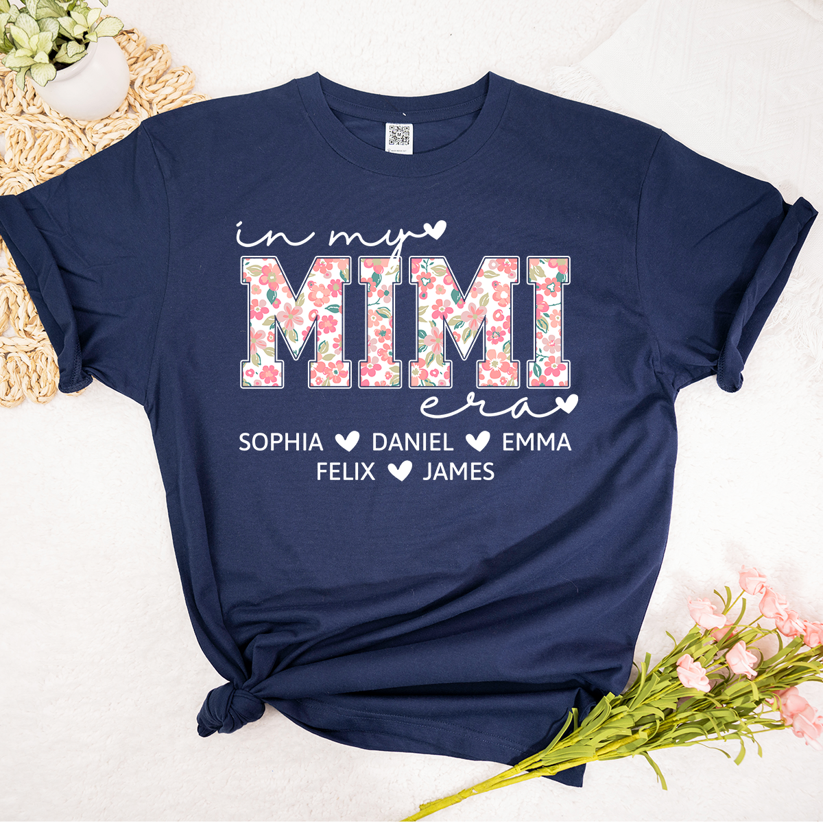 Custom In My Mimi Era Shirt, Personalized with Kids' Names and Floral Letters