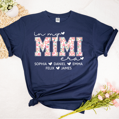 Custom In My Mimi Era Shirt, Personalized with Kids' Names and Floral Letters