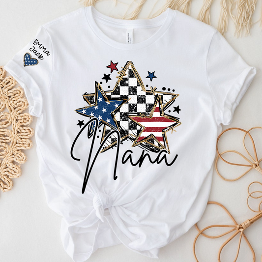 Custom Nana Flag Star T-shirt, Grandma Shirt with Kids, Mother's Day Gift for Grandma
