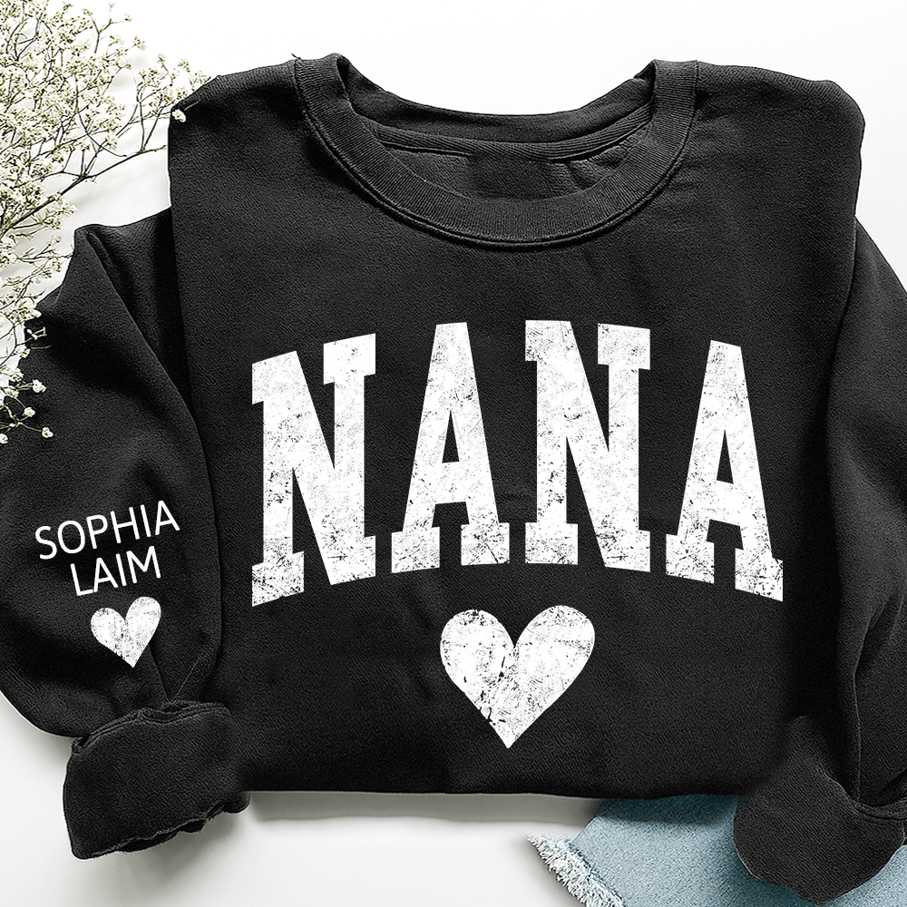 Personalized Nana Sweatshirt, Custom Name Heart Design Gift for Grandma
