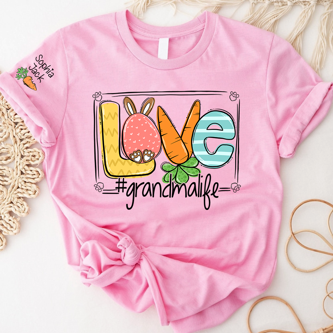 Custom Grandma Bunny Shirt, Personalized Family Names Easter Style Tee