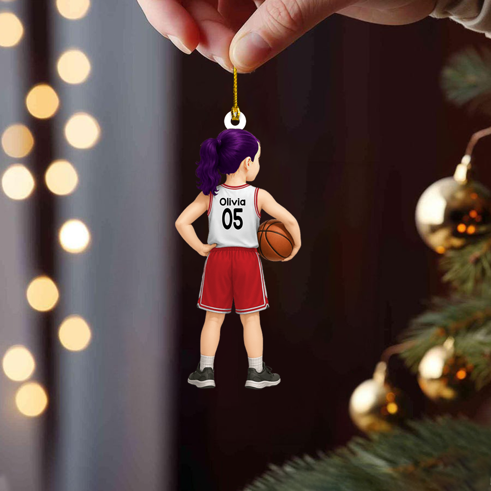 Custom Basketball Player Ornament 2025 – Personalized Jersey Ornament with Name & Number, Sports Gift for Kids & Teens Ornament