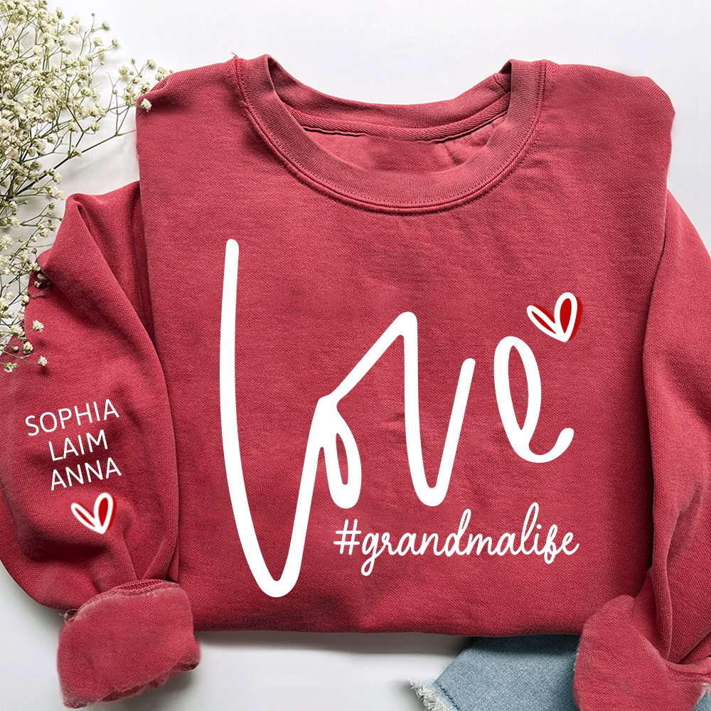 Custom Love Grandma Life Valentine Sweatshirt, Heart Valentine Gifts For Grandma And Kids