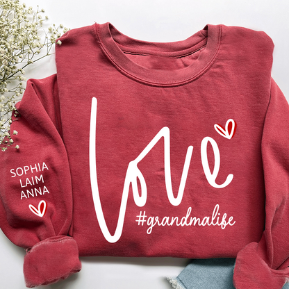 Custom Love Grandma Life Valentine Sweatshirt, Heart Valentine Gifts For Grandma And Kids