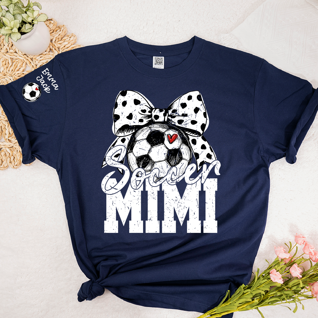 Personalized Soccer Mimi Shirt, Soccer Ball and Bow Design with Kids Names