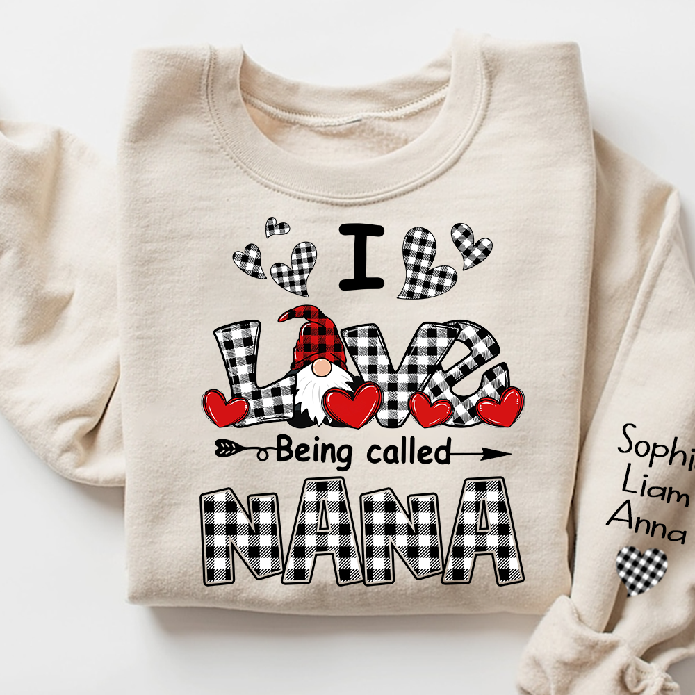 I Love Being Called Nana Sweatshirt, Gingham Heart Gnome, For Gift Valentine Grandma And Kids