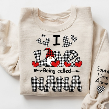 I Love Being Called Nana Sweatshirt, Gingham Heart Gnome, For Gift Valentine Grandma And Kids