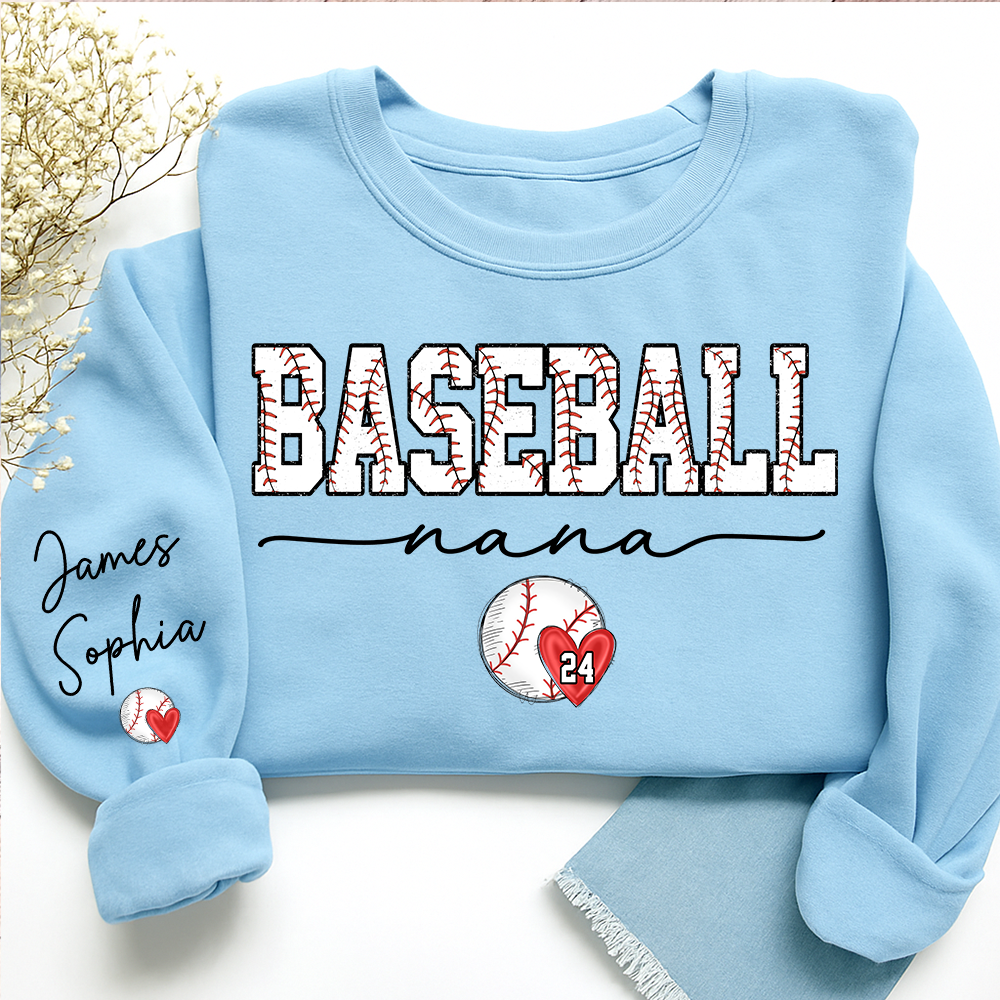 Personalized Baseball Mimi Sweatshirt With Grandkids Names and Number, Custom Sports Grandma Pullover Sweatshirt
