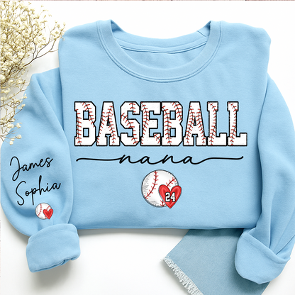 Personalized Baseball Mimi Sweatshirt With Grandkids Names and Number, Custom Sports Grandma Pullover Sweatshirt