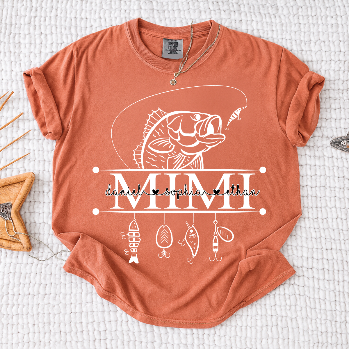 Comfort Colors® Personalized Mimi Fishing Shirt Custom Name Angler Tee for Grandmother, Unique Gift for Grandma Who Loves Fishing