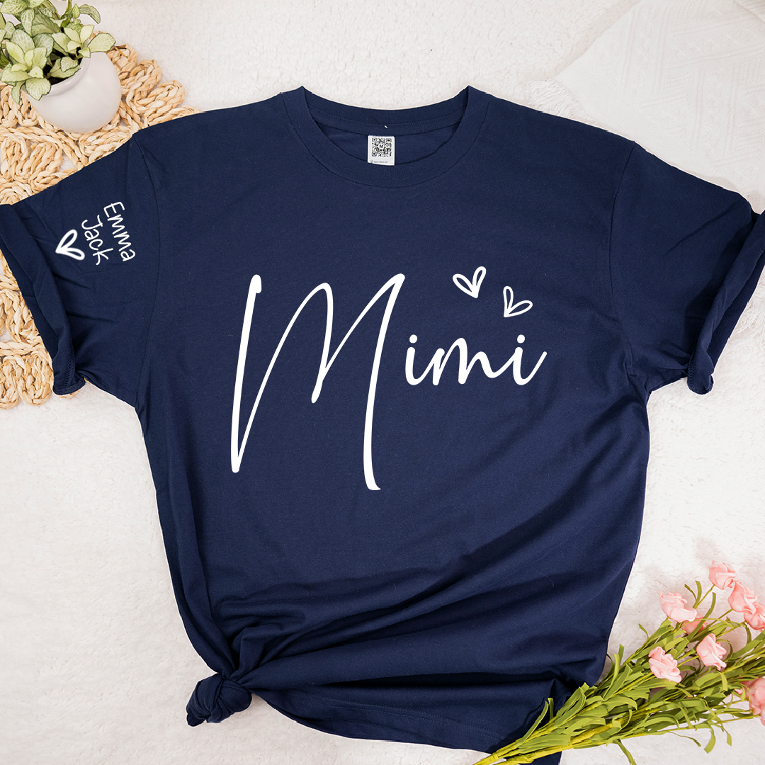 Mimi Shirt Personalized with Grandkids Names, Minimal Script Family T Shirt