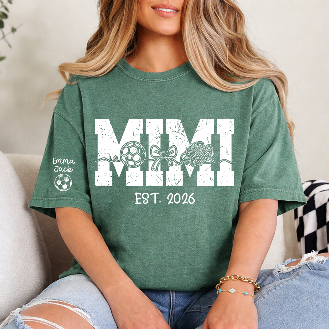 Mimi Est 2026 Soccer Grandma Shirt Personalized Grandkids Names Family T Shirt