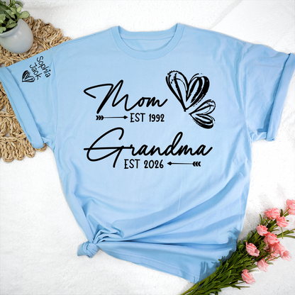 Personalized Heart T-shirt For Mom And Grandma, Founding Year With Name, Family Gift