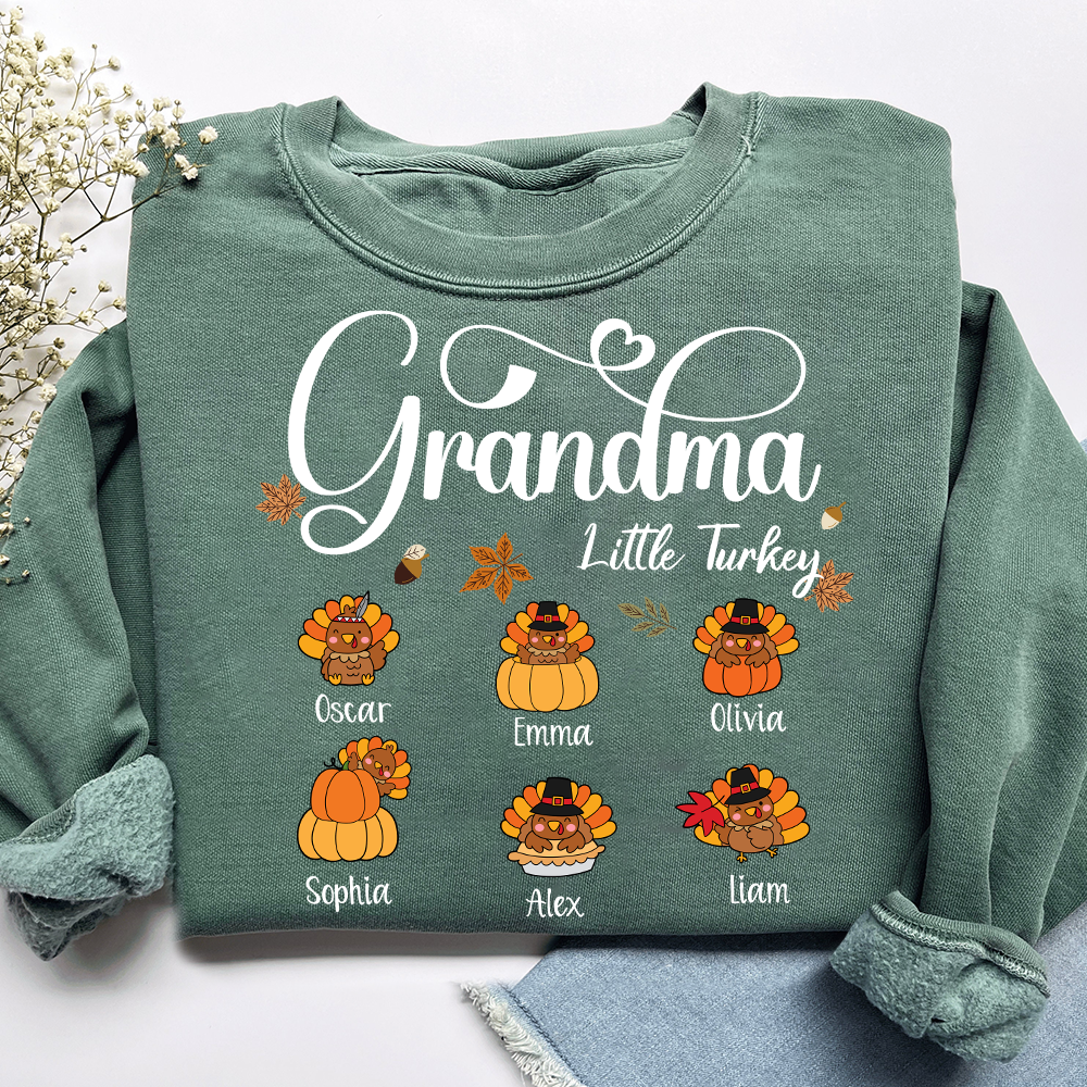 Full Grandma Little Turkey Sweatshirt, Custom Gifts for Grandma and Grandchild